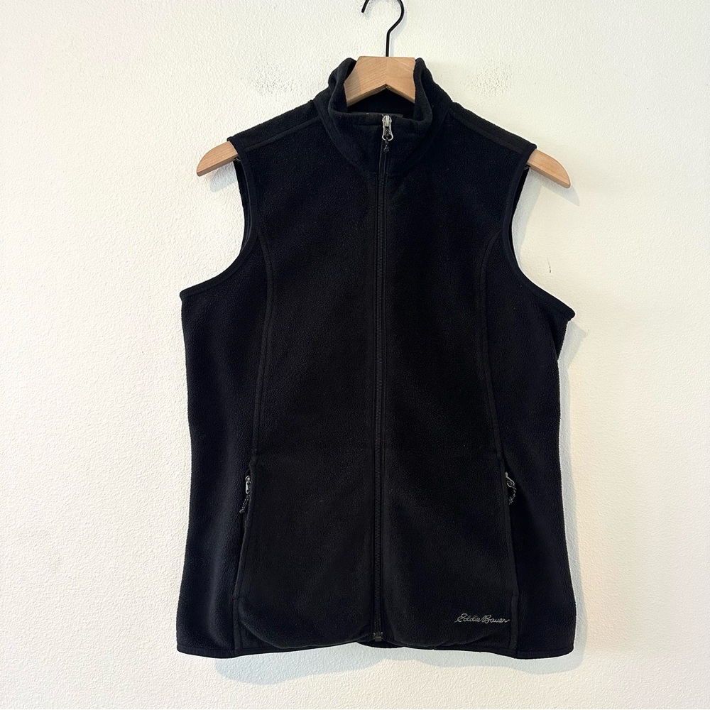 Eddie Bauer Black Fleece Vest Sz M Full Zip Outdoor Ski Gorpcore Pockets